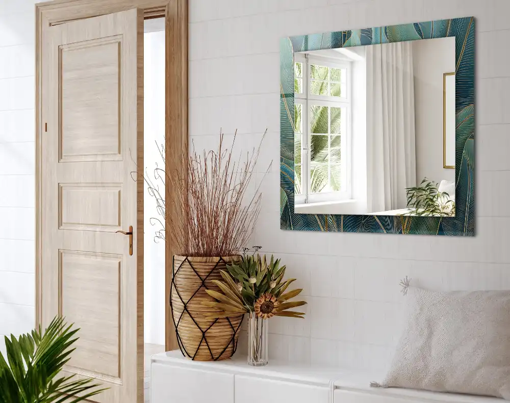 Rectangular mirror print Leaves lines