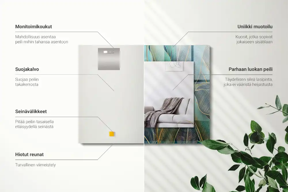 Rectangular mirror print Leaves lines