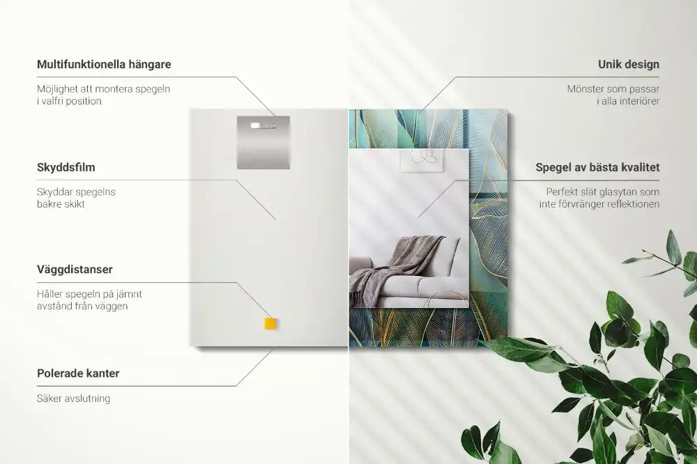 Rectangular mirror print Leaves lines