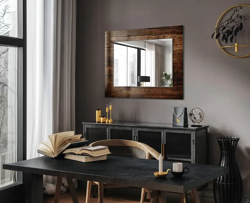 Rectangular decorative mirror Wooden board texture