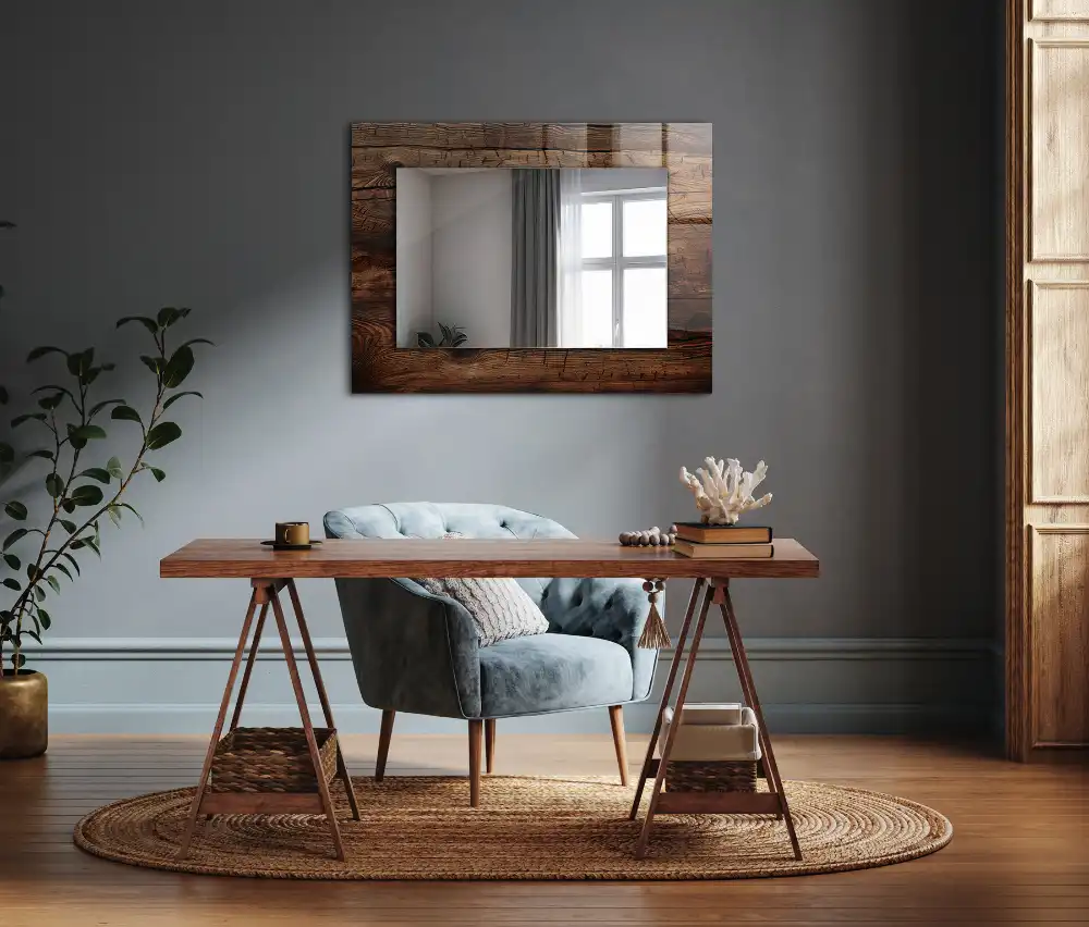 Rectangular decorative mirror Wooden board texture