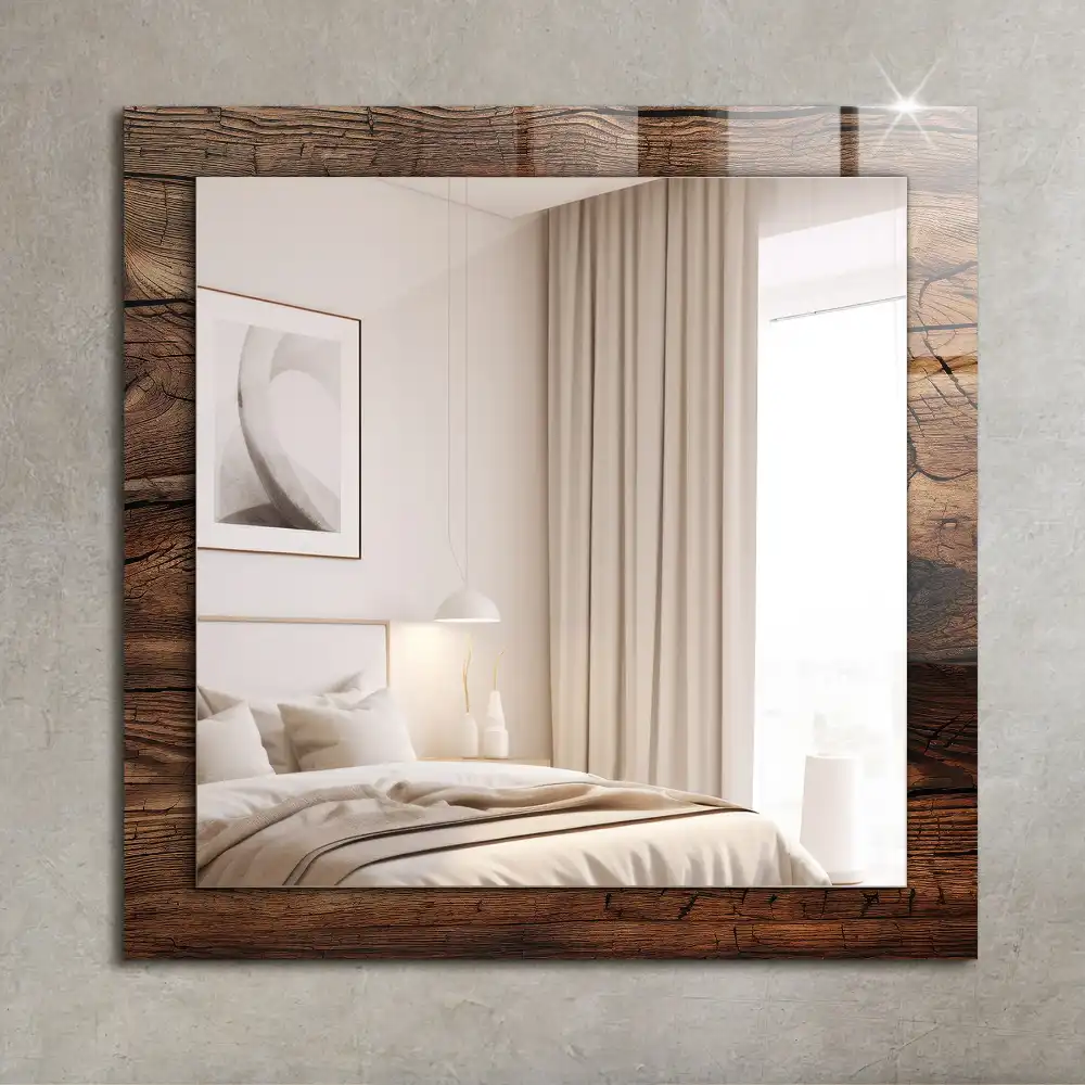 Rectangular decorative mirror Wooden board texture