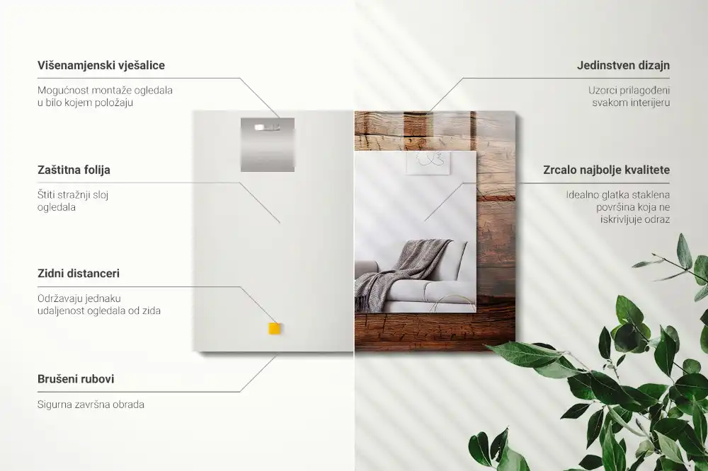 Rectangular decorative mirror Wooden board texture