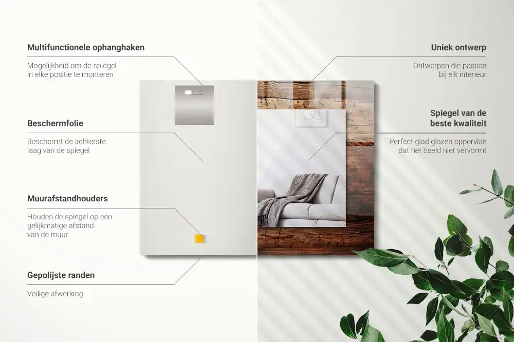 Rectangular decorative mirror Wooden board texture