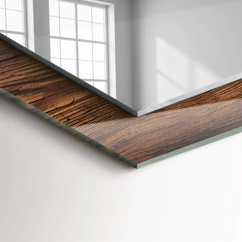 Rectangular decorative mirror Wooden board texture