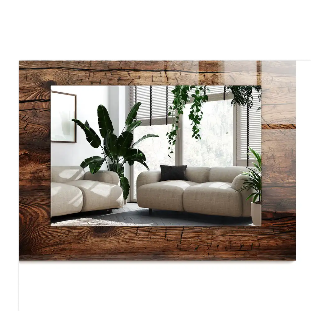 Rectangular decorative mirror Wooden board texture