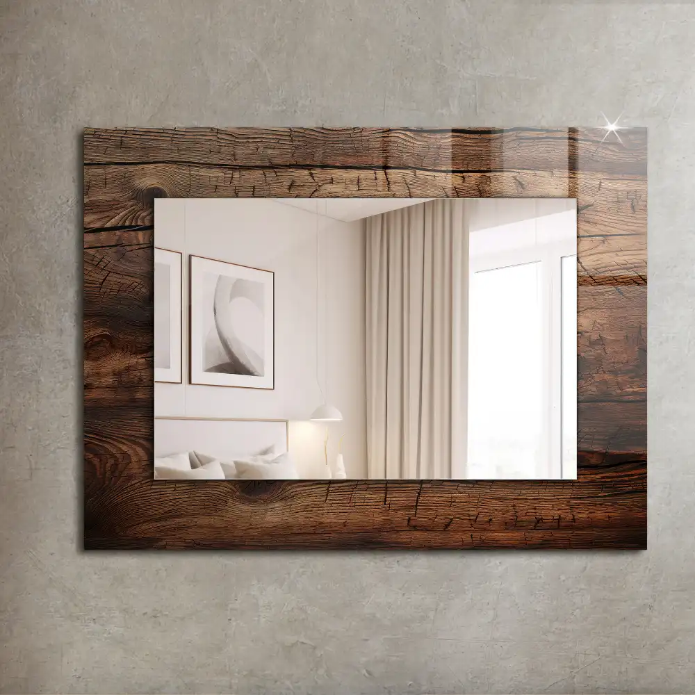 Rectangular decorative mirror Wooden board texture