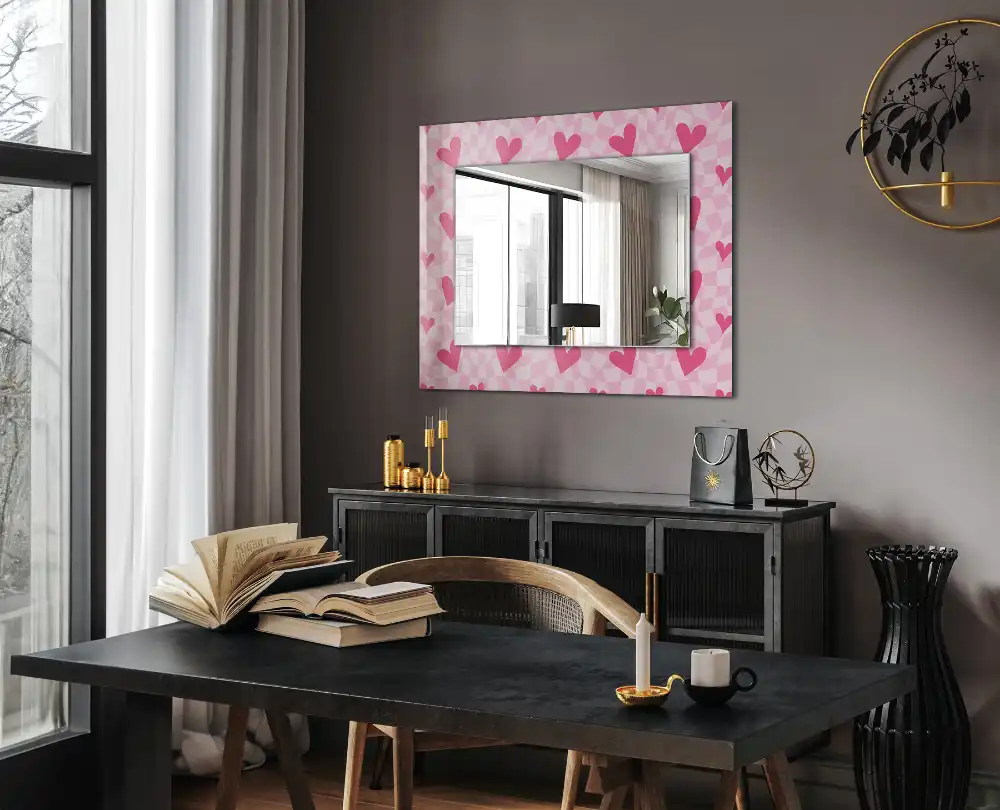 Rectangle decorative mirror Pink hearts