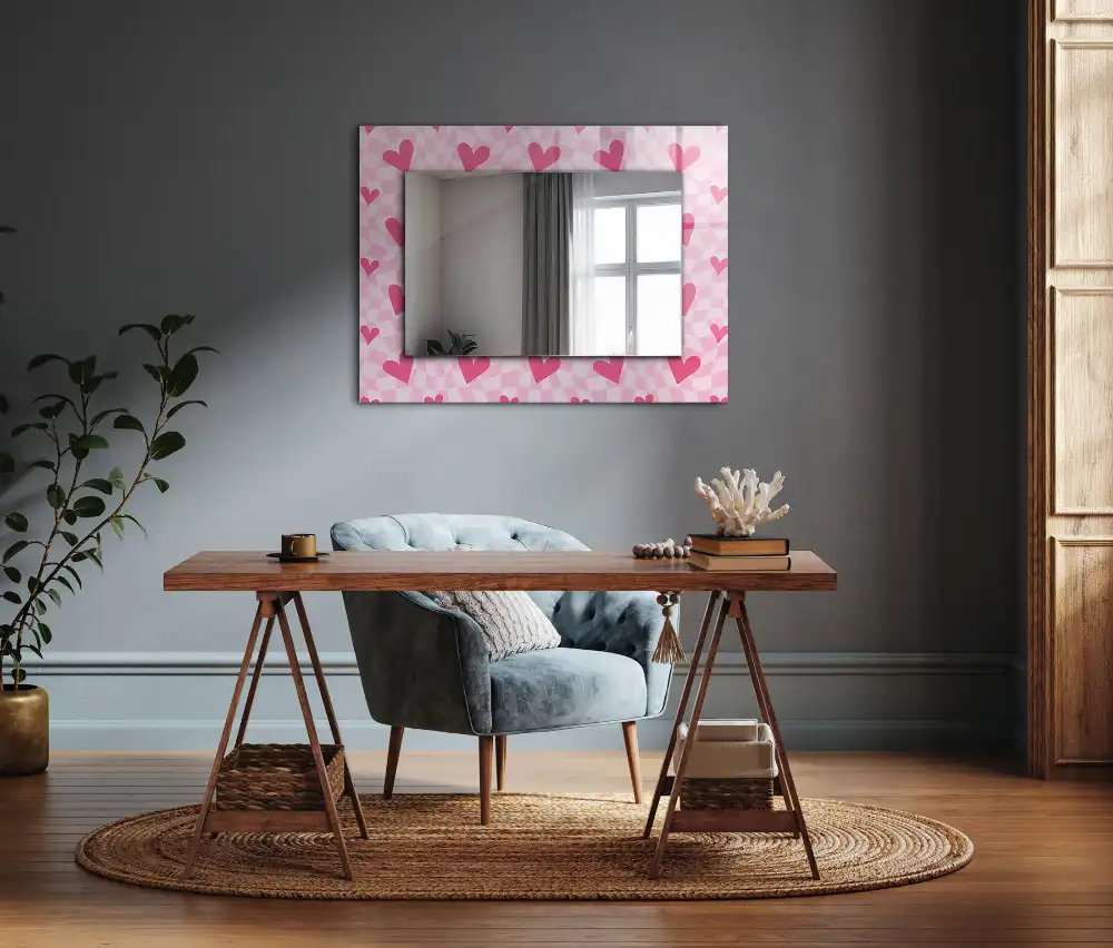 Rectangle decorative mirror Pink hearts