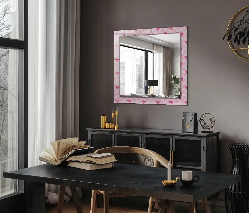 Rectangle decorative mirror Pink hearts