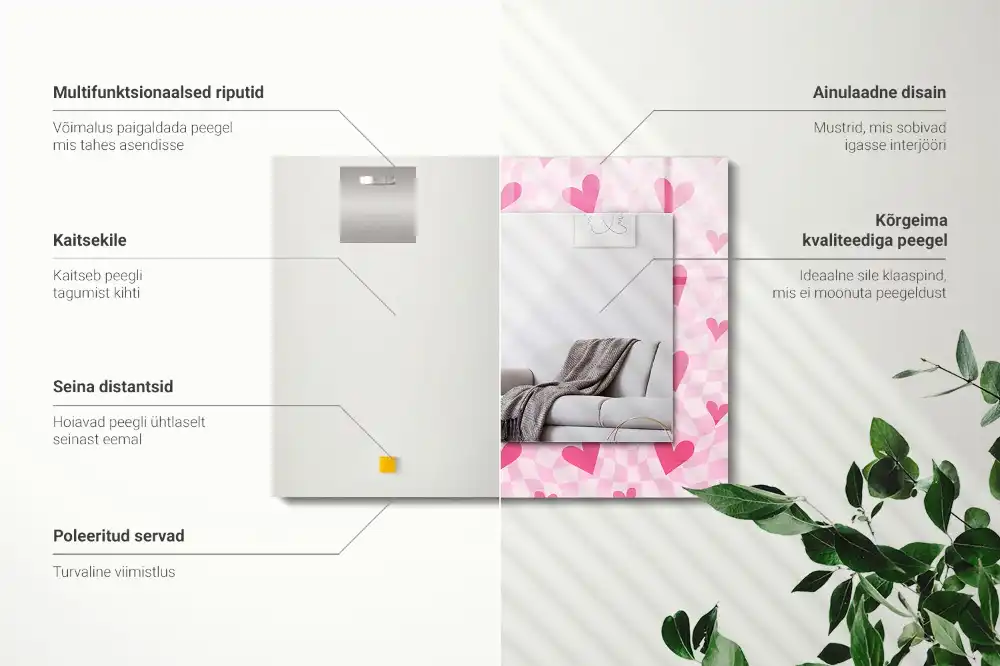 Rectangle decorative mirror Pink hearts