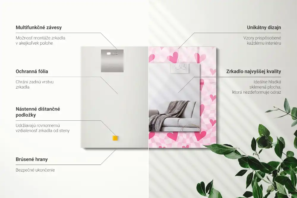 Rectangle decorative mirror Pink hearts