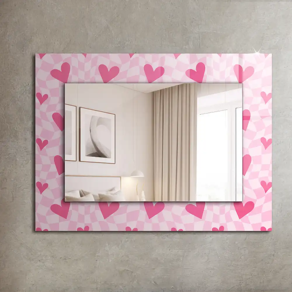 Rectangle decorative mirror Pink hearts