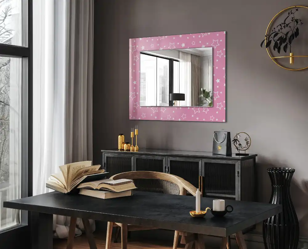Rectangular wall mirror design Pink stars