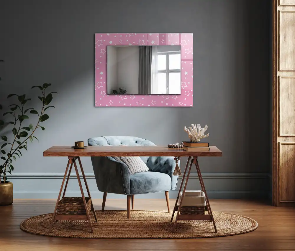 Rectangular wall mirror design Pink stars