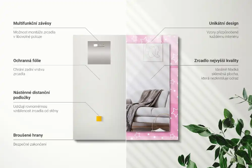 Rectangular wall mirror design Pink stars