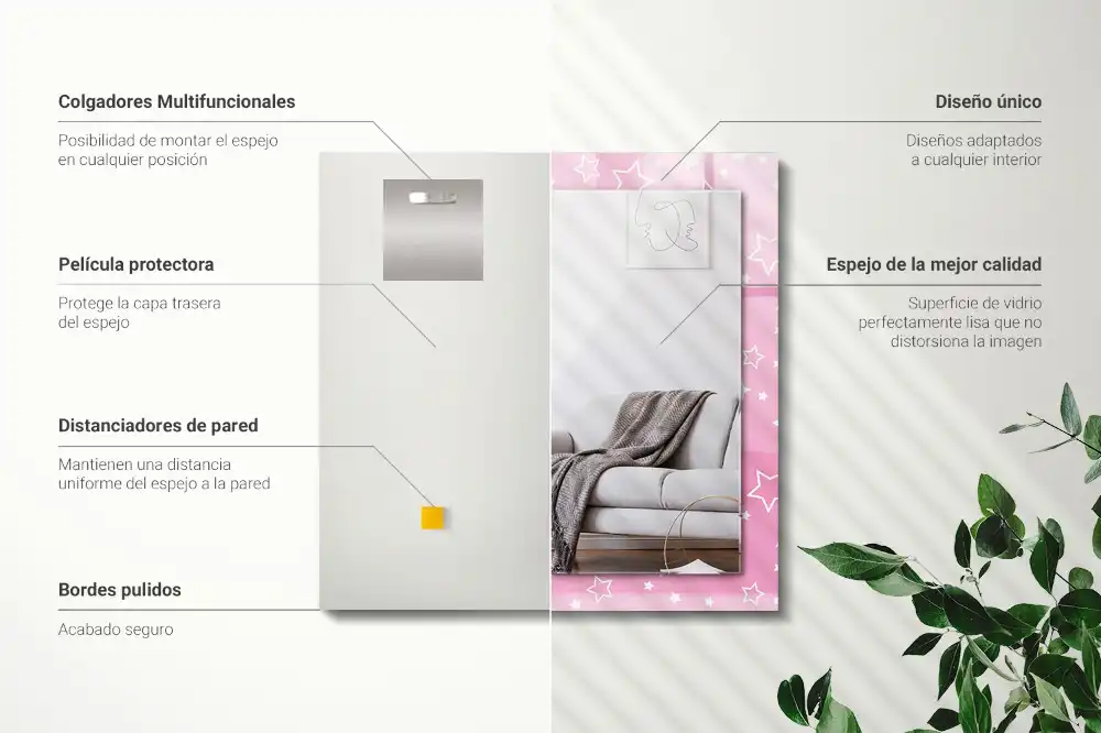 Rectangular wall mirror design Pink stars