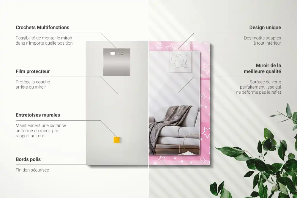 Rectangular wall mirror design Pink stars