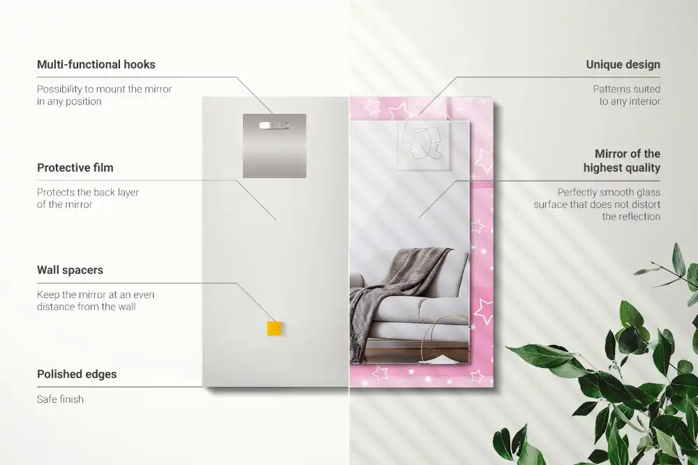 Rectangular wall mirror design Pink stars