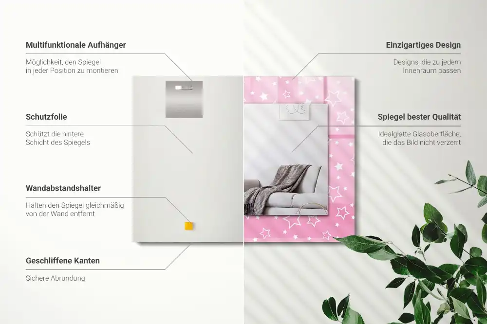 Rectangular wall mirror design Pink stars