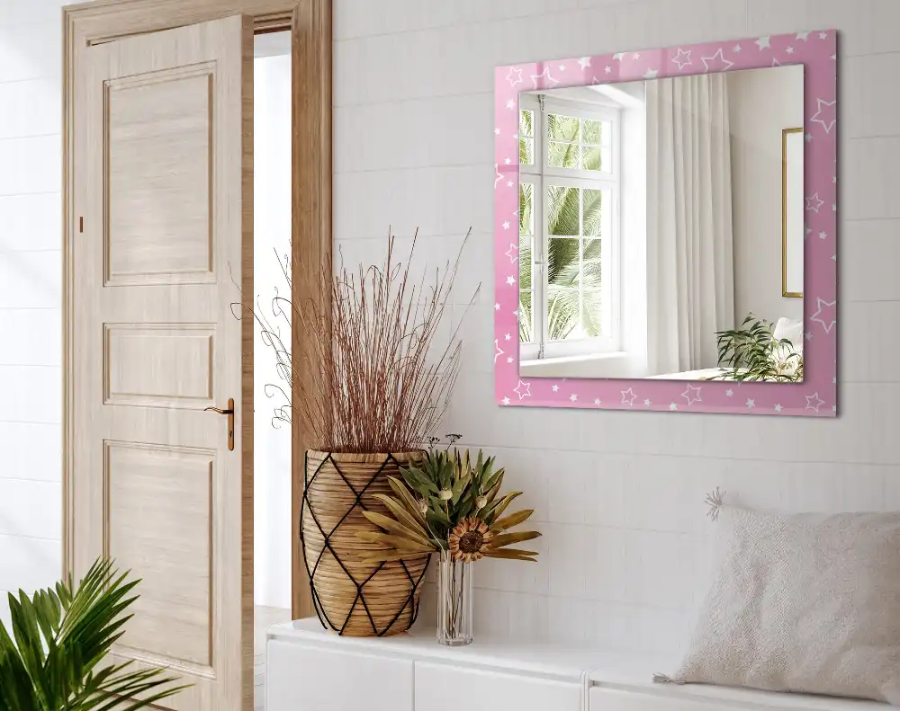 Rectangular wall mirror design Pink stars