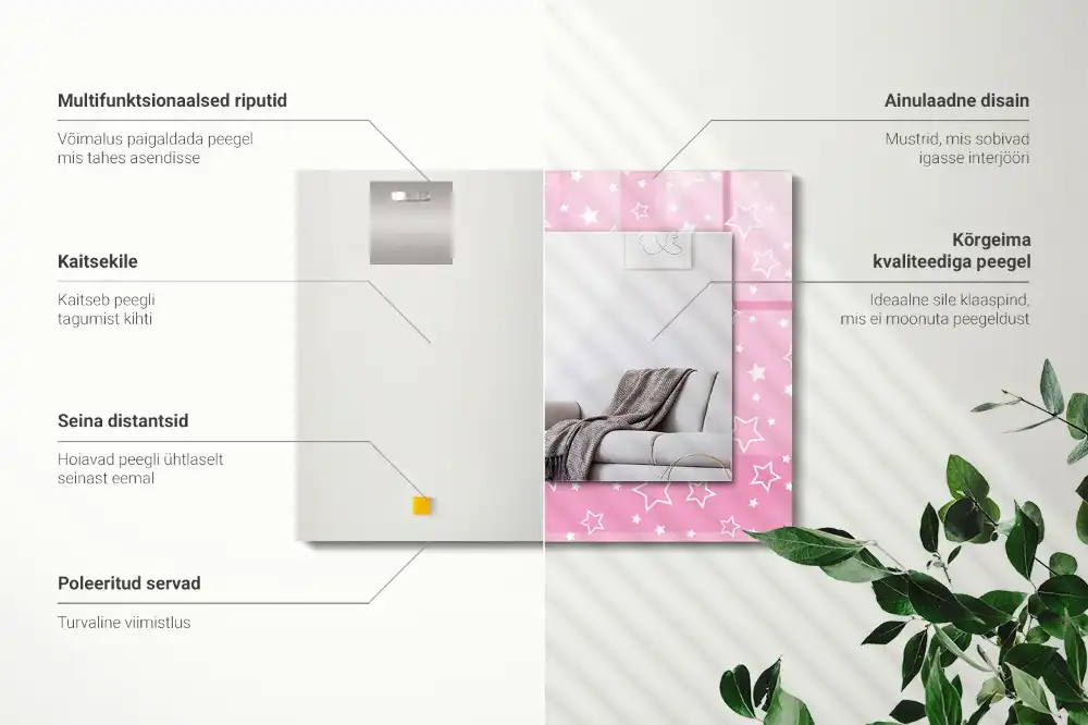 Rectangular wall mirror design Pink stars