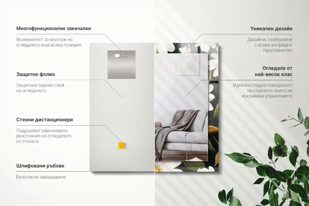 Rectangular decorative mirror White daisy leaves