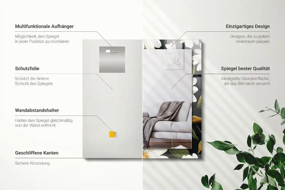 Rectangular decorative mirror White daisy leaves