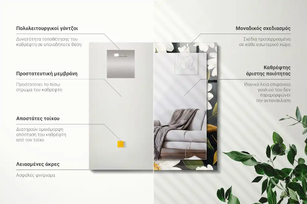 Rectangular decorative mirror White daisy leaves