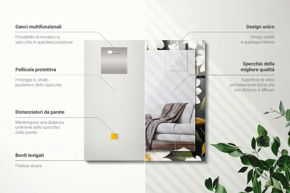 Rectangular decorative mirror White daisy leaves