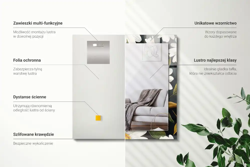 Rectangular decorative mirror White daisy leaves