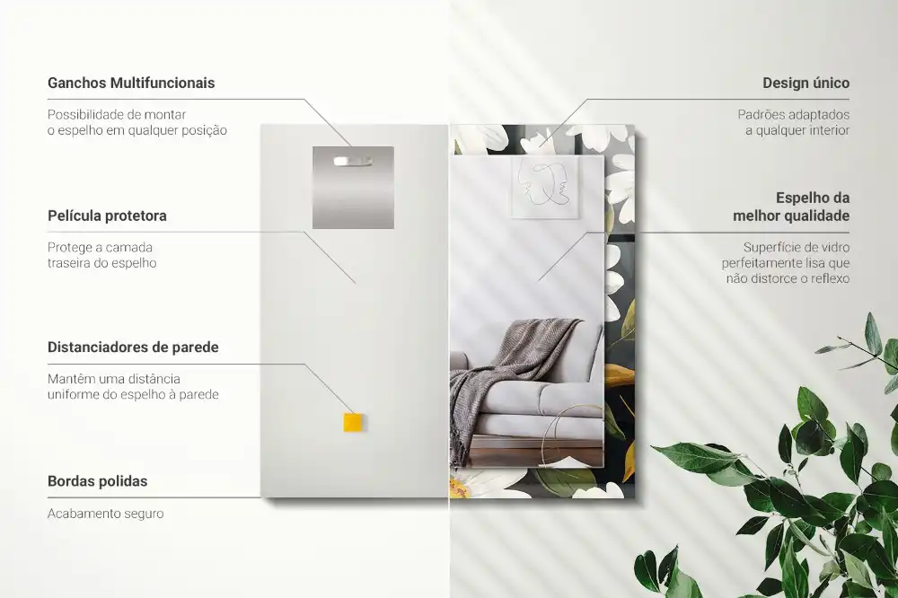 Rectangular decorative mirror White daisy leaves