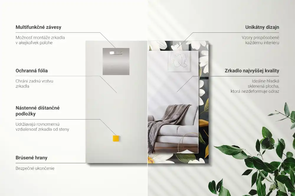 Rectangular decorative mirror White daisy leaves