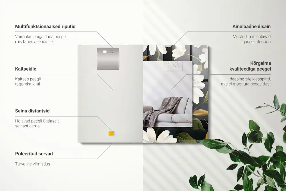 Rectangular decorative mirror White daisy leaves