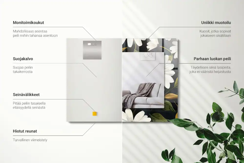 Rectangular decorative mirror White daisy leaves