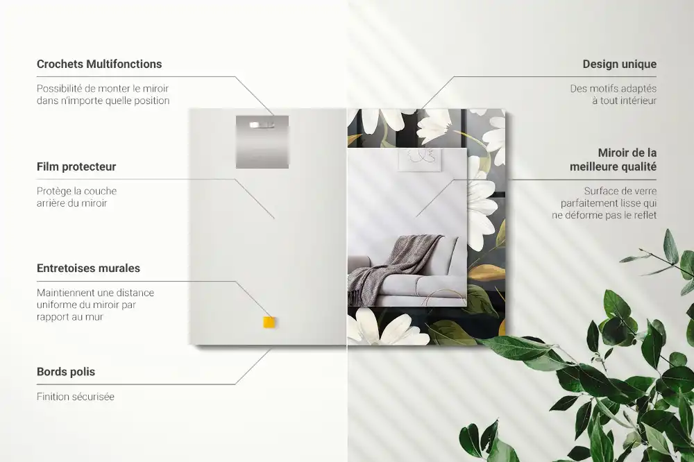 Rectangular decorative mirror White daisy leaves