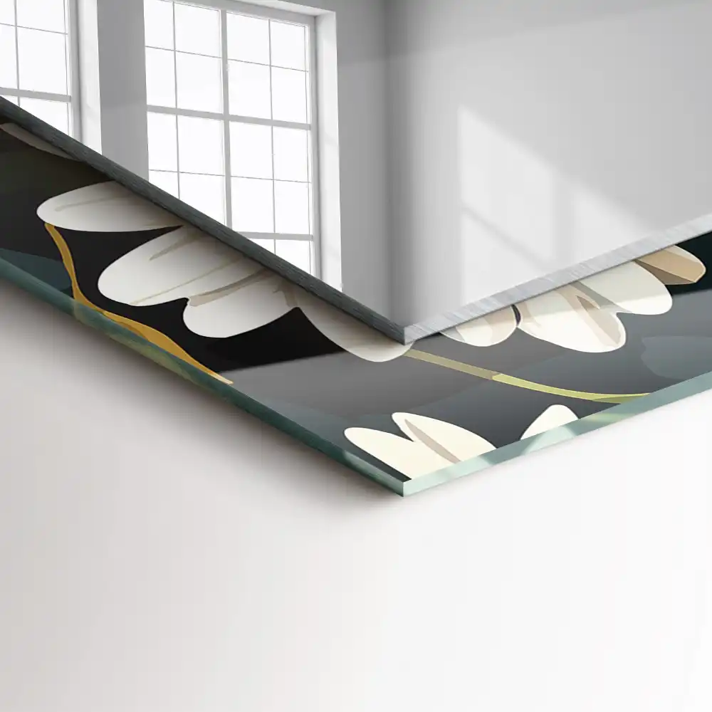 Rectangular decorative mirror White daisy leaves