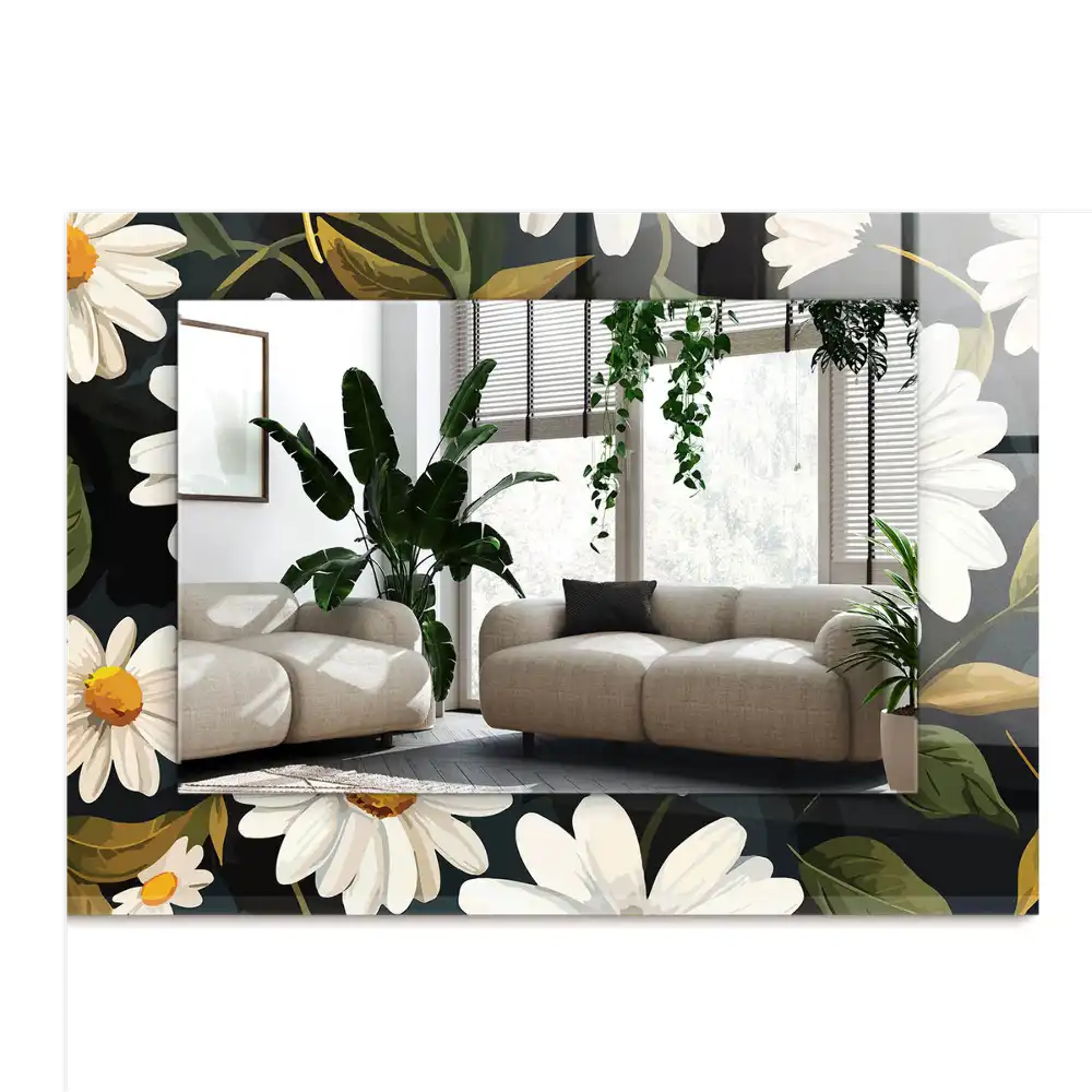 Rectangular decorative mirror White daisy leaves