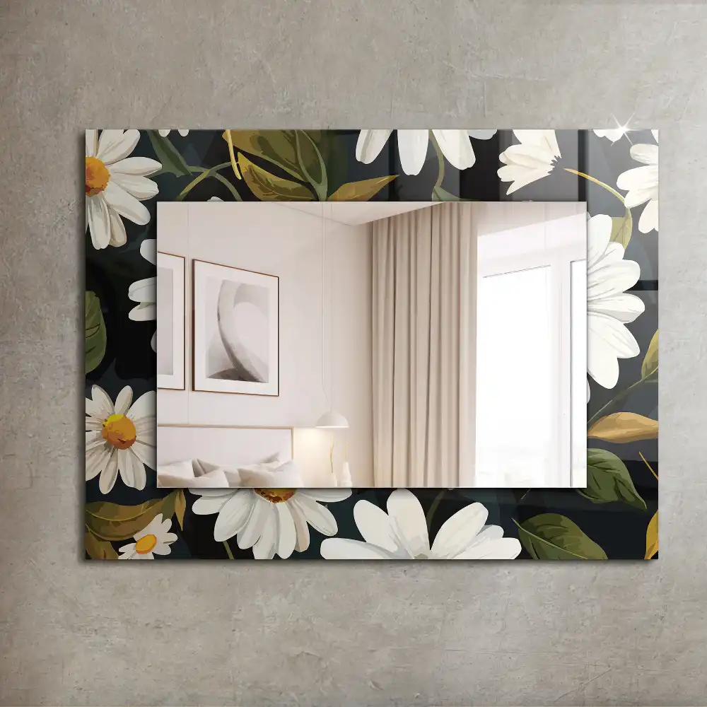 Rectangular decorative mirror White daisy leaves