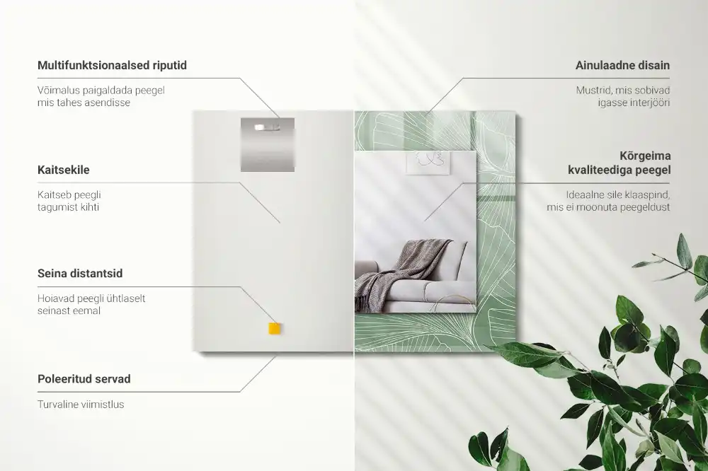 Rectangular mirror print Ginkgo leaves