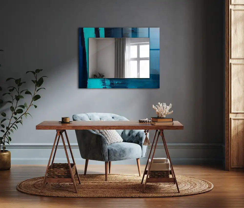 Rectangular mirror print Abstract blue art