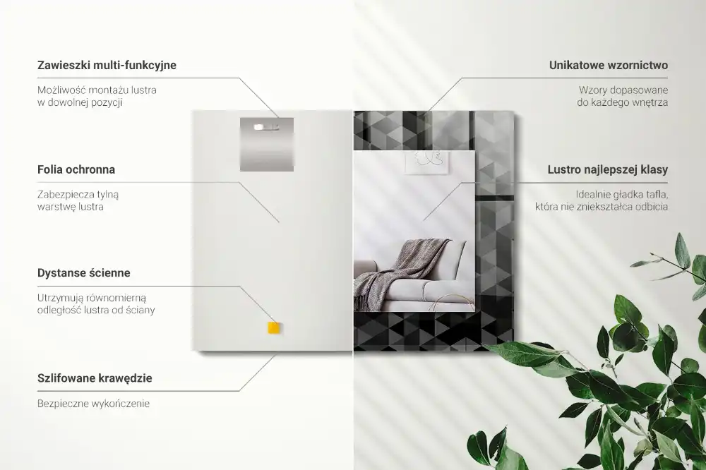 Rectangle decorative mirror Black and gray triangles