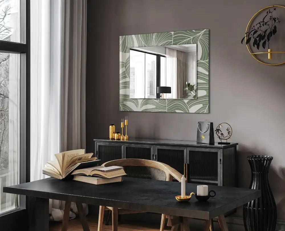 Rectangular wall mirror design Monstera leaves