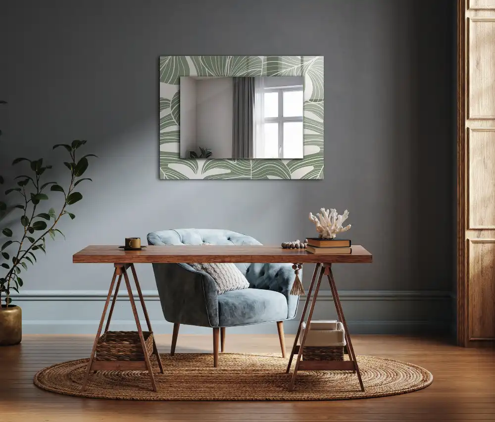 Rectangular wall mirror design Monstera leaves