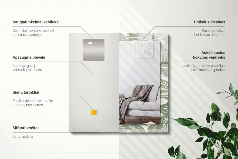 Rectangular wall mirror design Monstera leaves