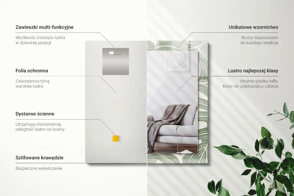 Rectangular wall mirror design Monstera leaves