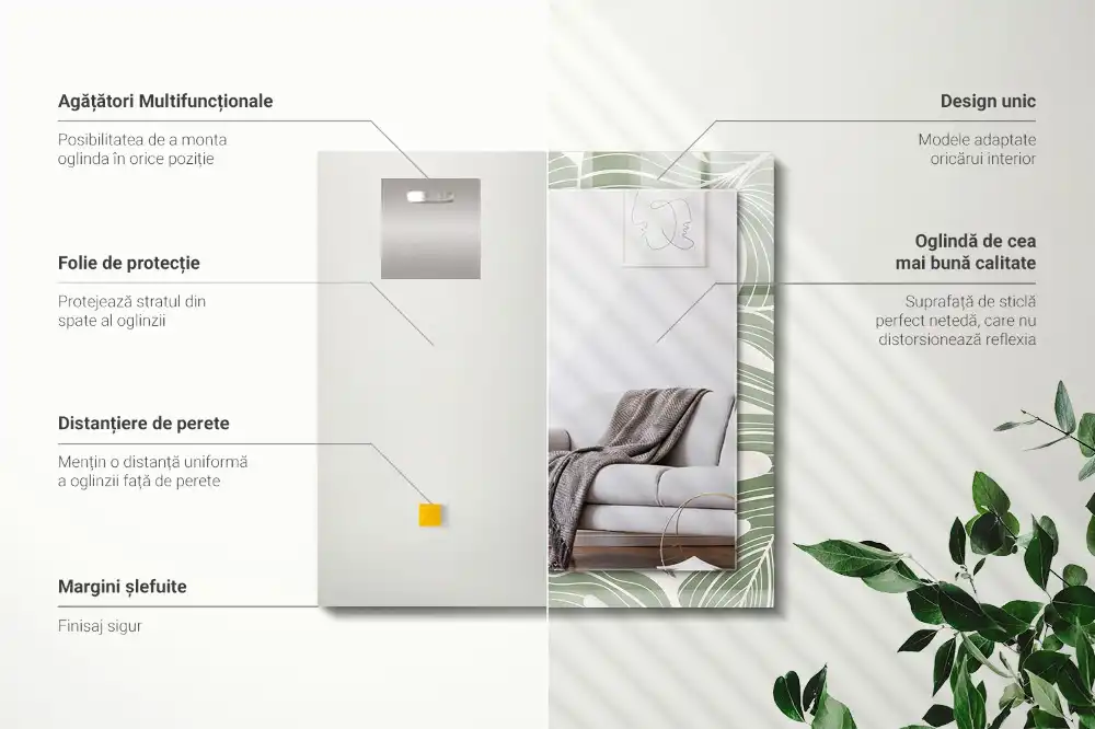 Rectangular wall mirror design Monstera leaves