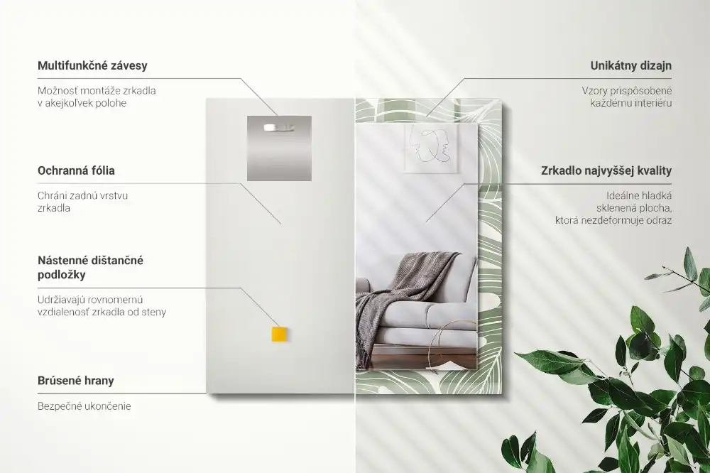 Rectangular wall mirror design Monstera leaves