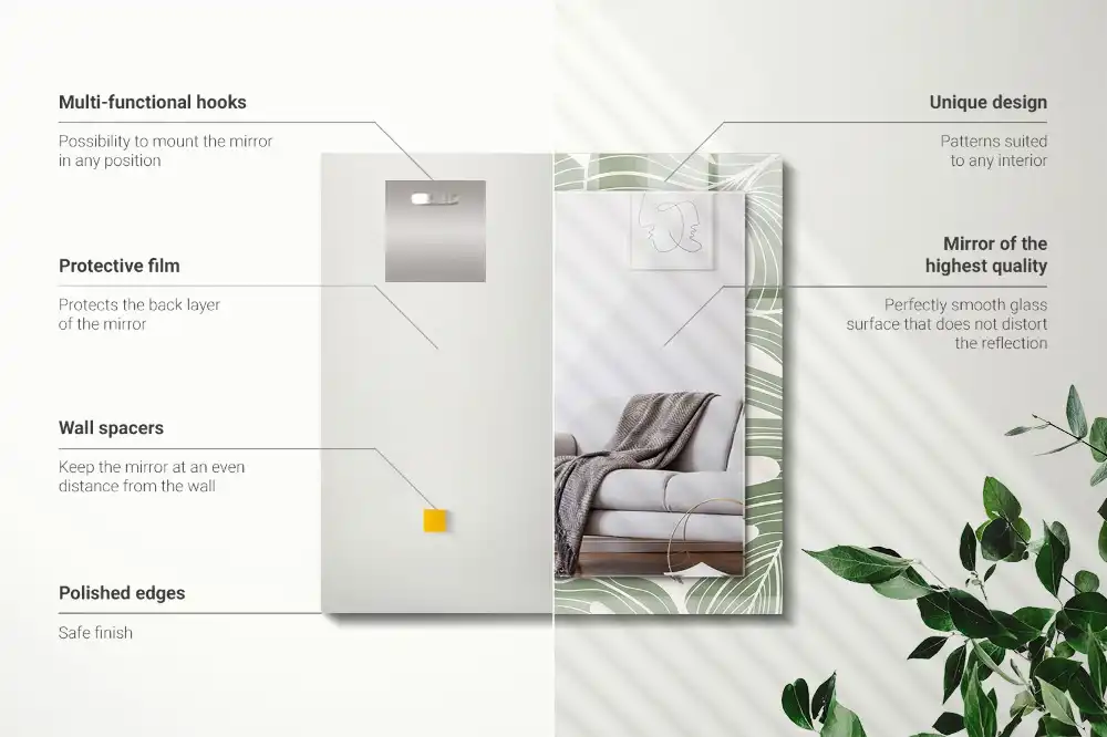 Rectangular wall mirror design Monstera leaves