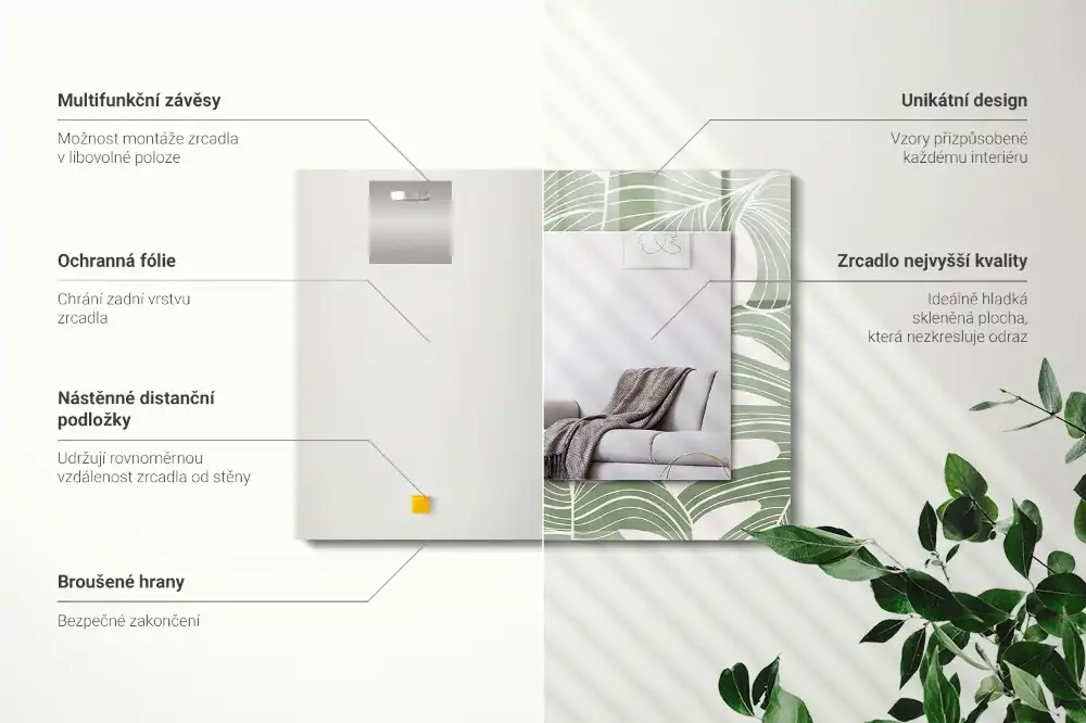 Rectangular wall mirror design Monstera leaves